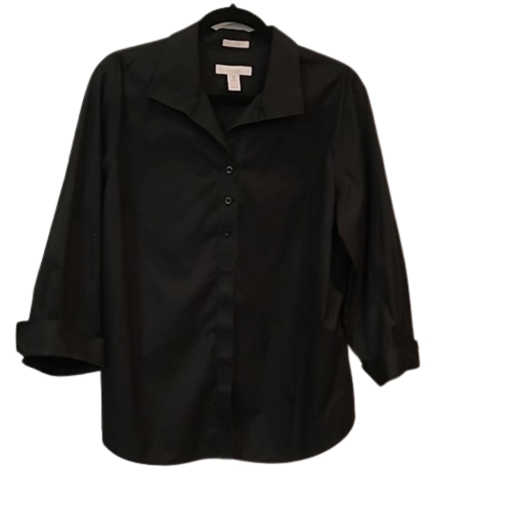 Chico‘s No Iron Collared Button Front Shirt Black Chico Size 3 XL 16